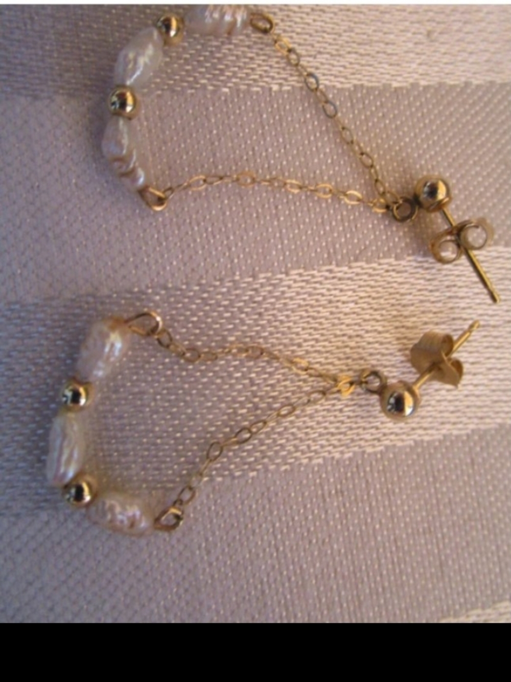 14 Kt Gold Pearl Drop Chain Earrings